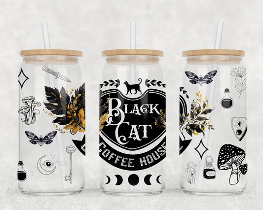 Black Cat Coffee House Sublimation Libbey Can Wrap