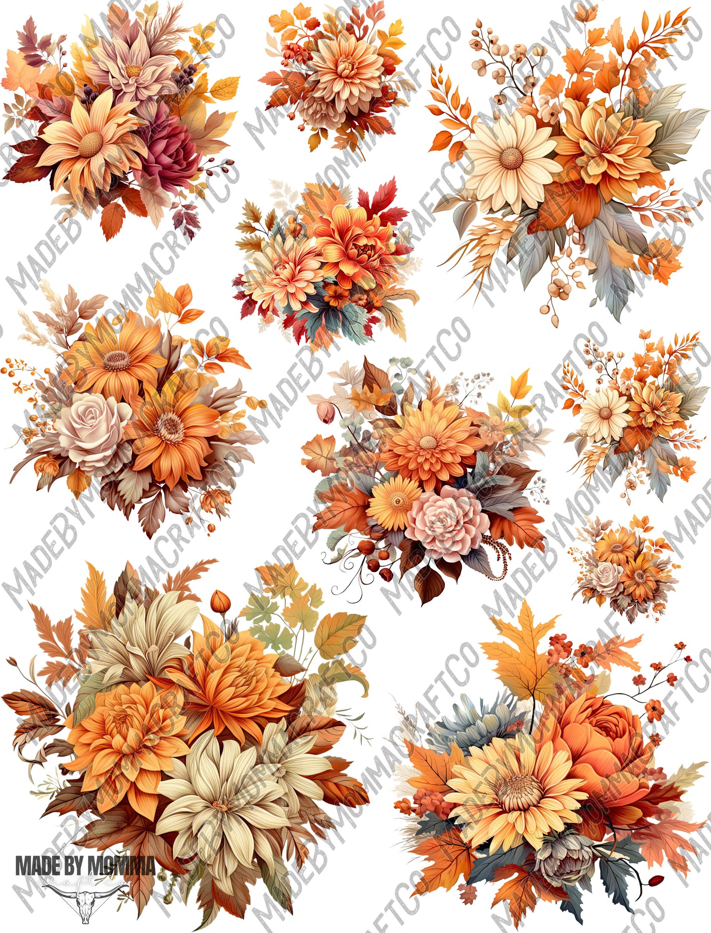 Autumn Flowers - Cheat Clear Waterslide ™ or Sticker Themed Sheet Elements Sheet