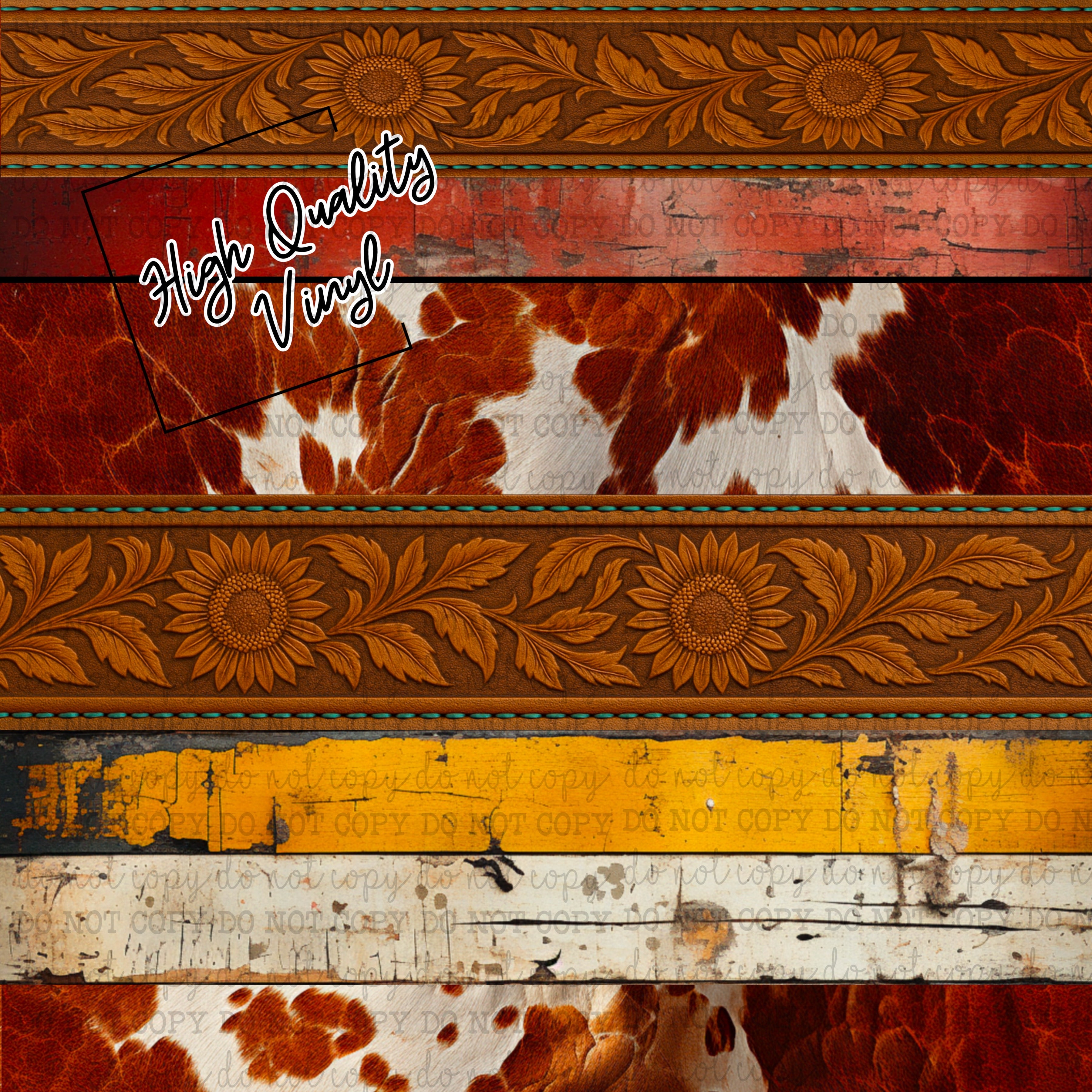 Cowhide & Sunflowers Mashup - Vinyl Or Waterslide Seamless Wrap