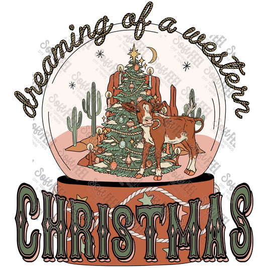 Dreaming Of A Western Christmas Calf - Christmas - Direct To Film Transfer / DTF - Heat Press Clothing Transfer