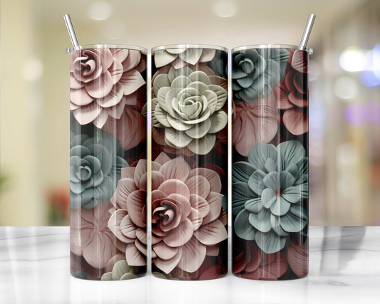Lavender Blue And Sage Succulent Quill Flower 9 Sublimation or Waterslide Wrap - 20oz and 30oz