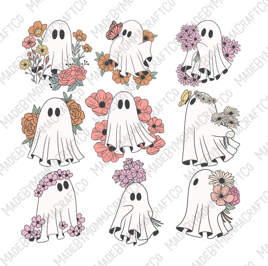 Floral Ghosts Sheet Fall | Halloween - Cheat Clear Waterslide ™ or Sticker Themed Sheet  Elements Sheet