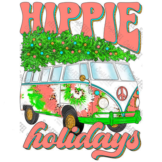 Hippie Holiday Bus Pink - Hippie / Christmas - Direct To Film Transfer / DTF - Heat Press Clothing Transfer