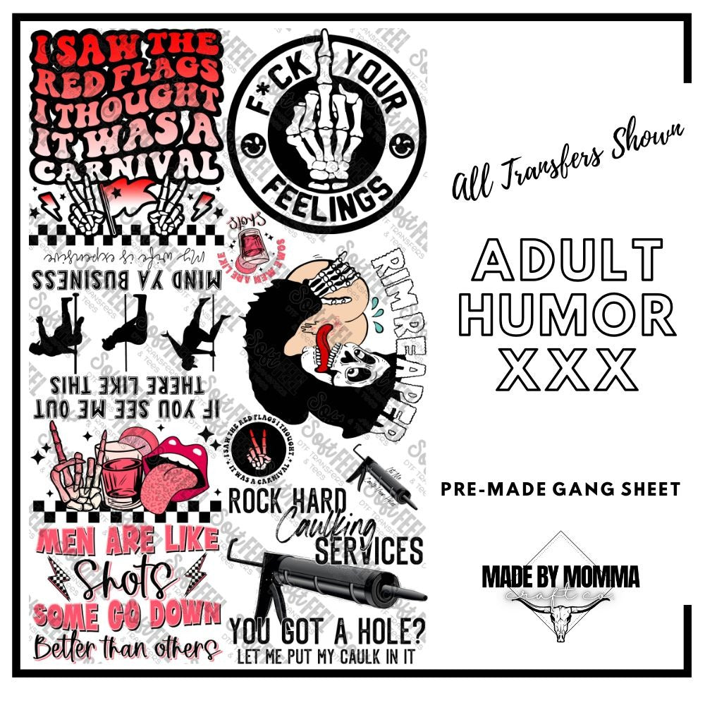 Adult Humor XXX Gang Sheet - Themed Pre-Made DTF Transfers – Made By Momma  Waterslides