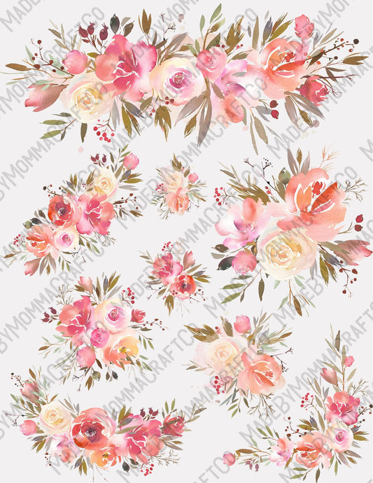 Pink floral arangements sheet - Cheat Clear Waterslide ™ or Sticker Themed Sheet  Elements Sheet