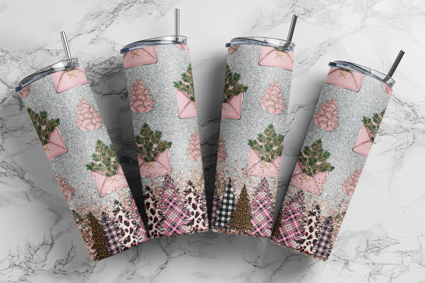 Pink Trees - Sublimation or Waterslide Wrap - 20oz and 30oz