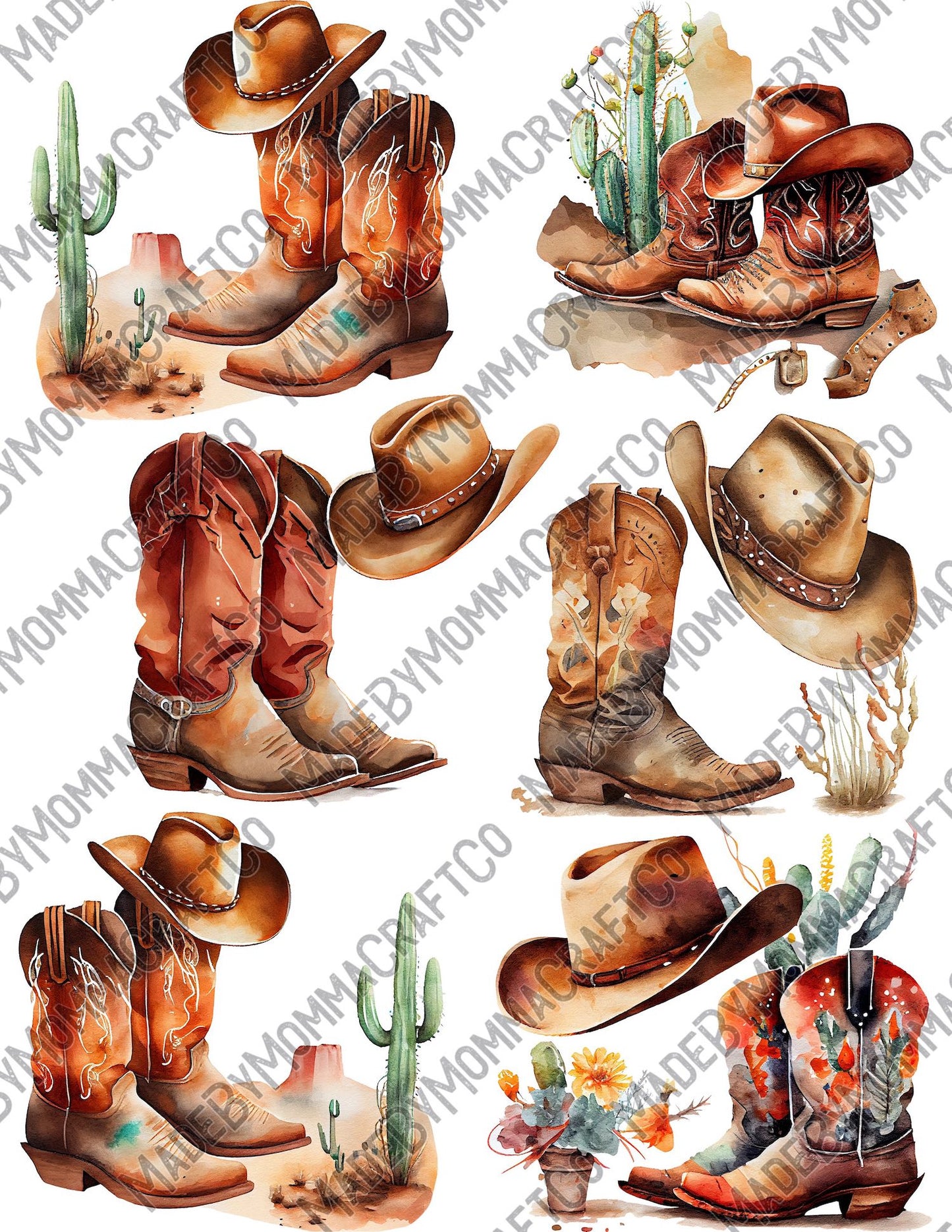 Western Boots sheet - Cheat Clear Waterslide ™ or Sticker Themed Sheet Elements Sheet