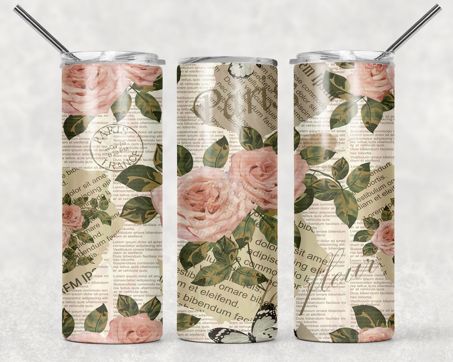 Paris Floral Paper Sublimation Tumbler Wrap - Or Clear Waterslide Wrap