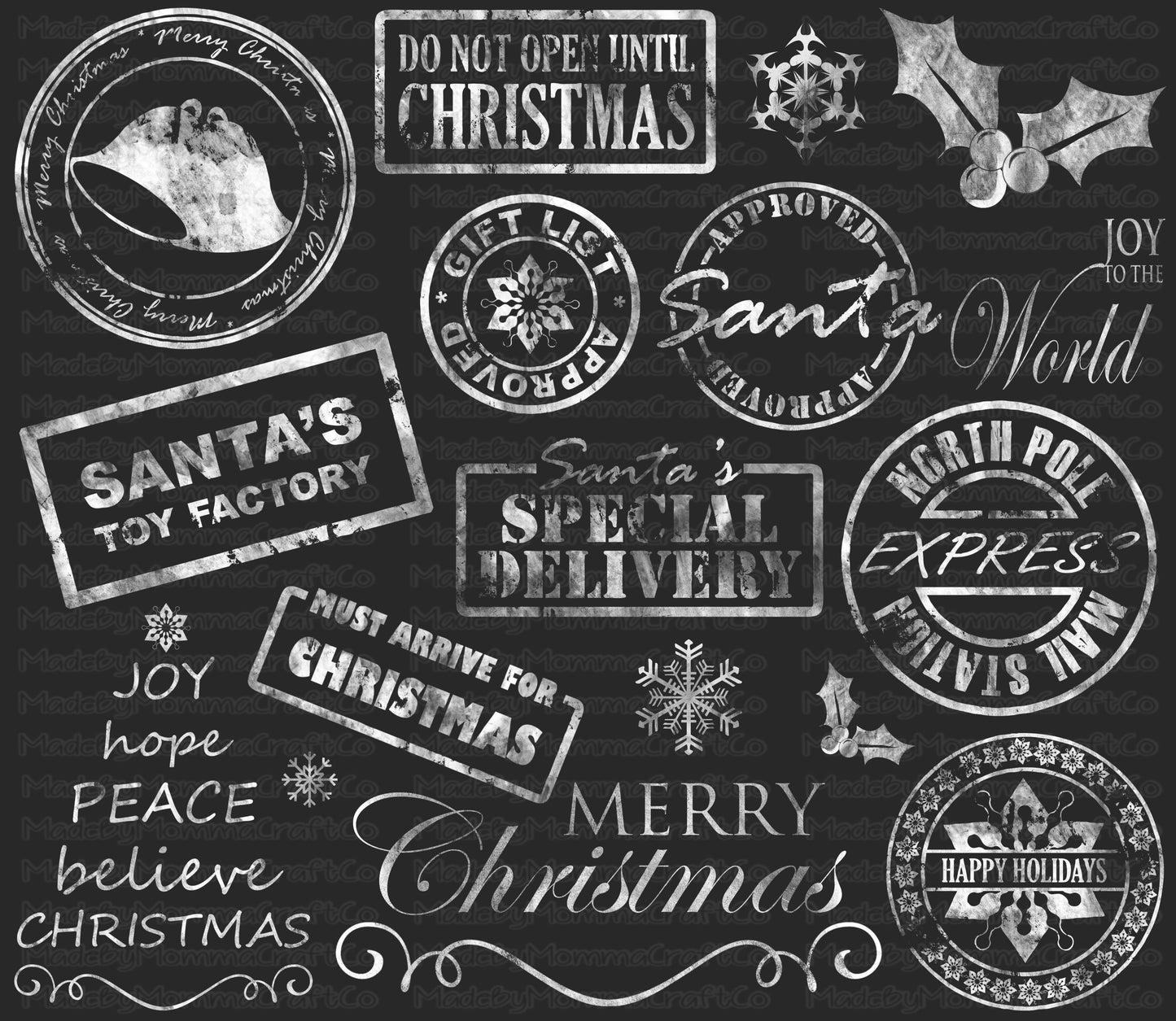White Chalk Christmas Stamps Cheat Clear Waterslide ™ or Sticker Themed Sheet Elements Sheet