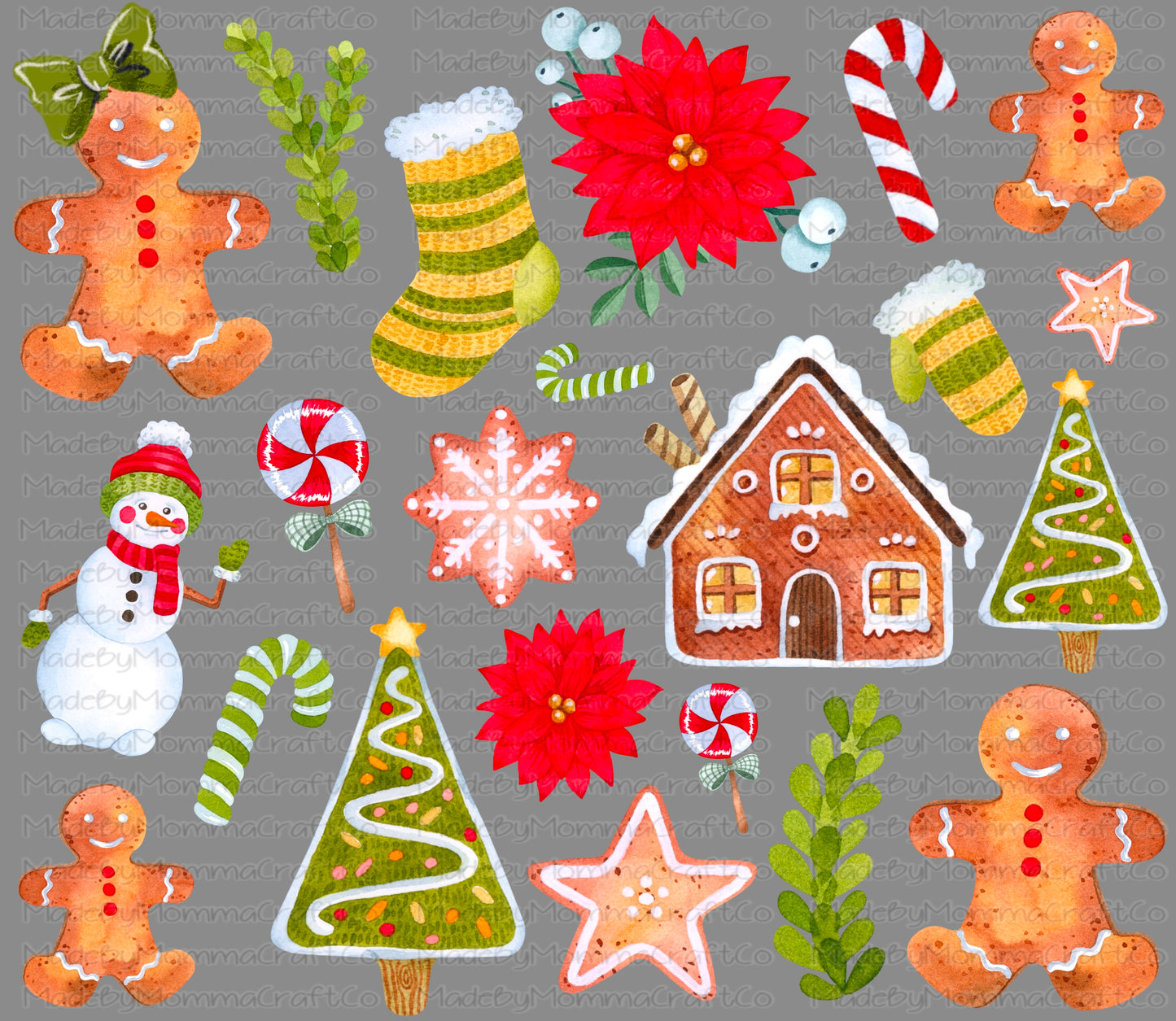 Christmas and Gingerbread Cheat Clear Waterslide ™ or Sticker Themed Sheet Elements Sheet