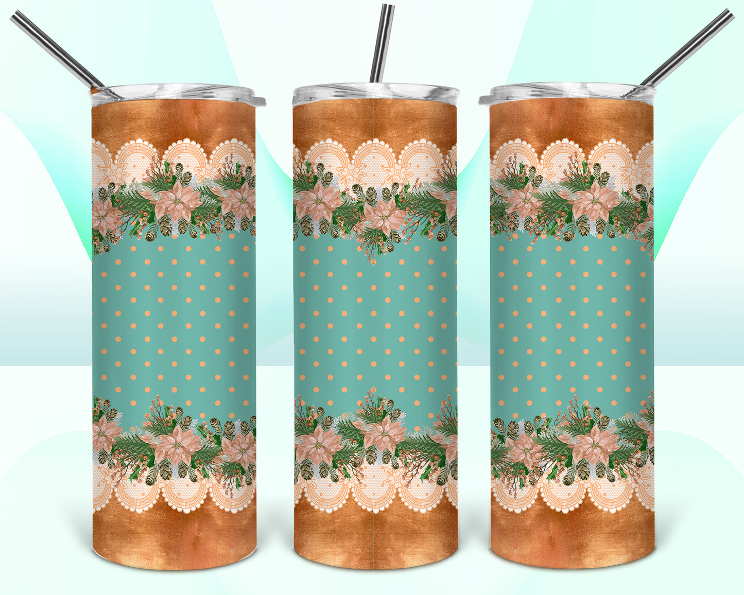 Elegant Christmas Sublimation Tumbler Wrap - Or Clear Waterslide Wrap