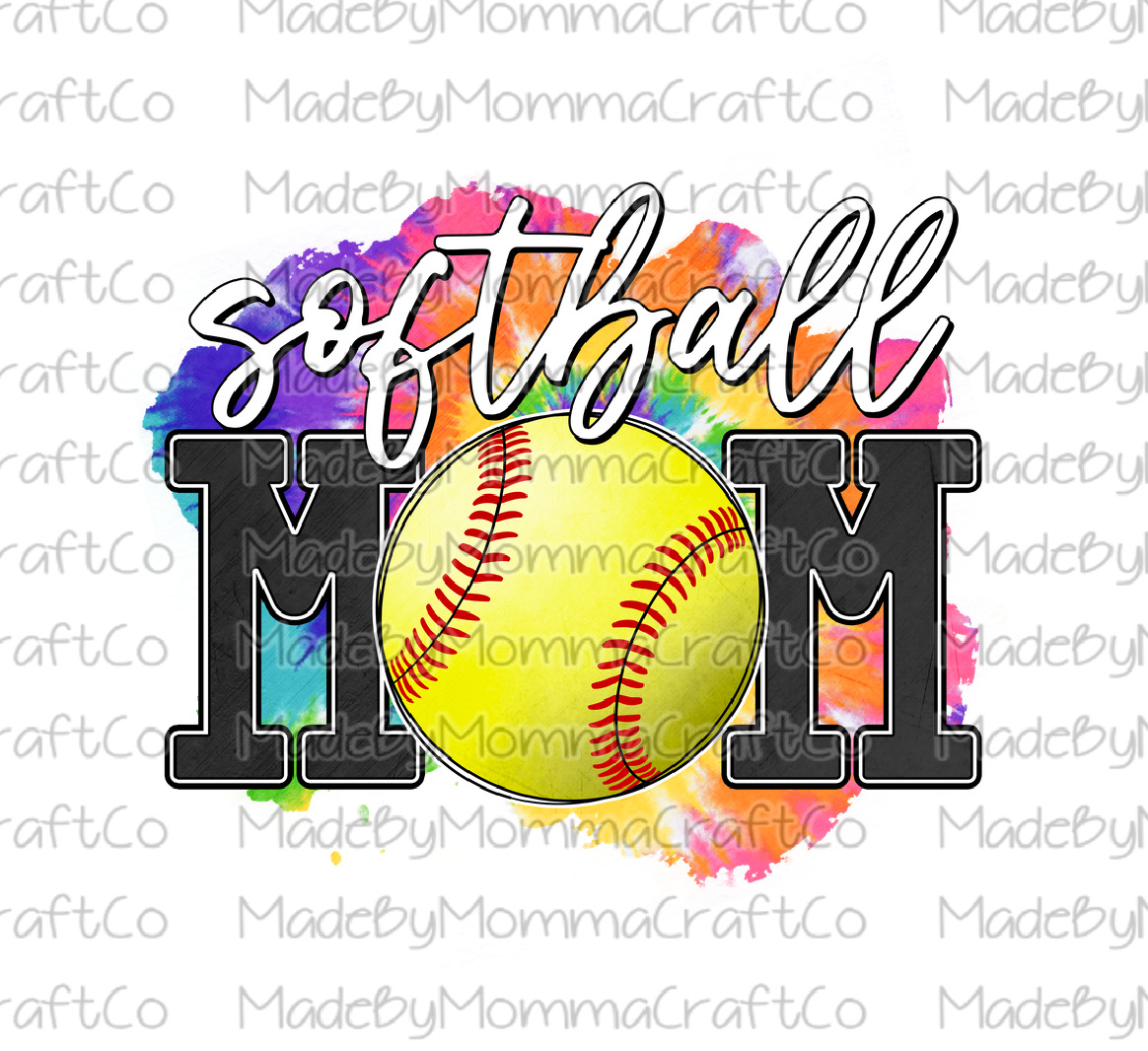 Softball Mom Tie Dye Cheat Clear Waterslide™ Or White Cast Sticker