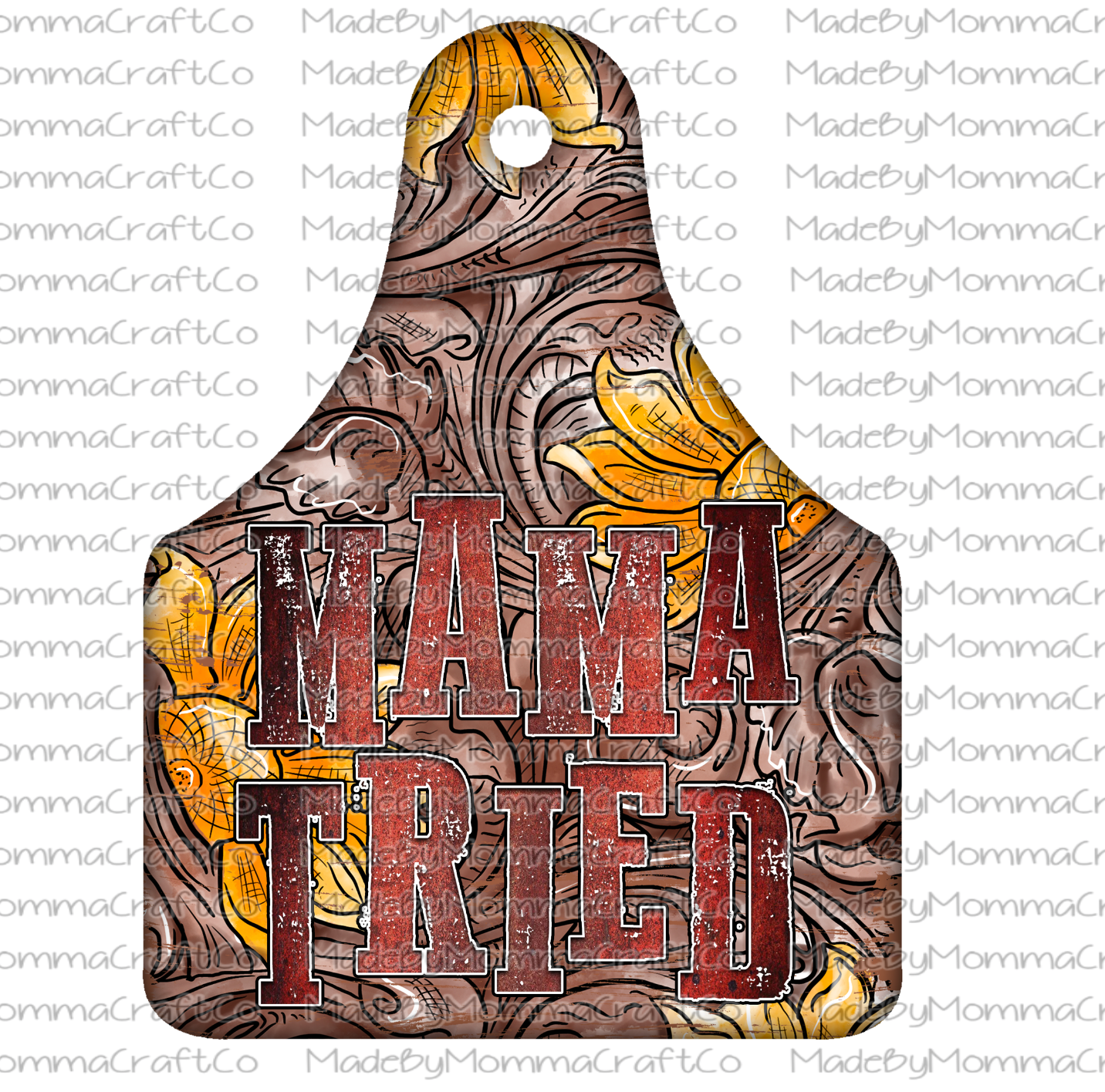 Mama Tried Sunflower Cow Tag Western - Laser printed waterslide decal