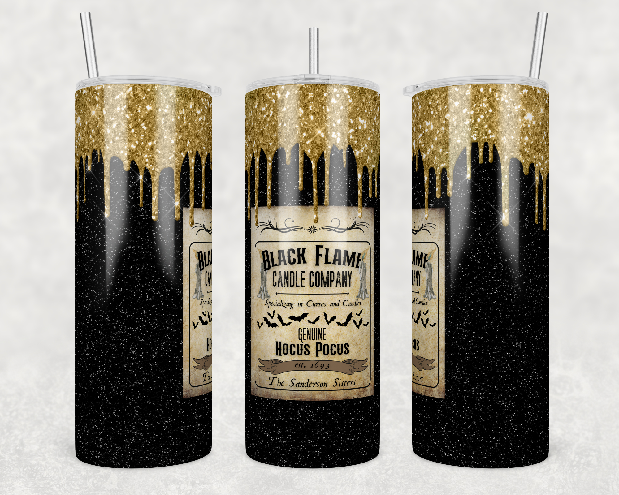 Black Flame Candle - Halloween - Sublimation or Waterslide Wrap - 20oz and 30oz