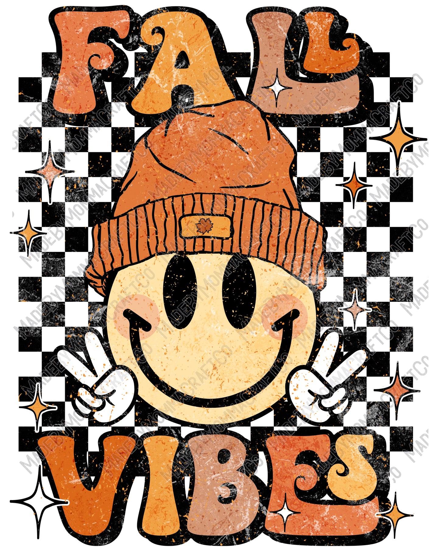 Fall Vibes Retro Smiley -Cheat Clear Waterslide™ or White Cast Sticker