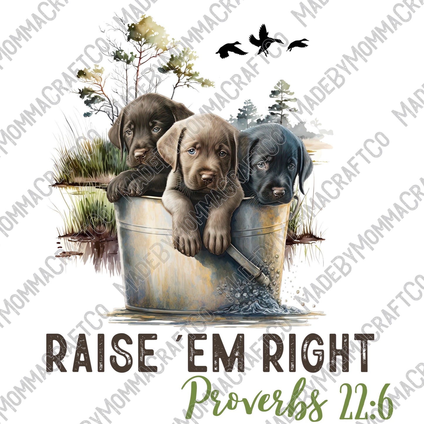 Raise em Right Proverbs Christian Bucket of Labradors - Cheat Clear Waterslide™ or White Cast Sticker