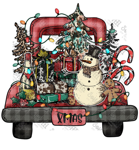 Christmas Snowman Truck - Christmas - Direct To Film Transfer / DTF - Heat Press Clothing Transfer