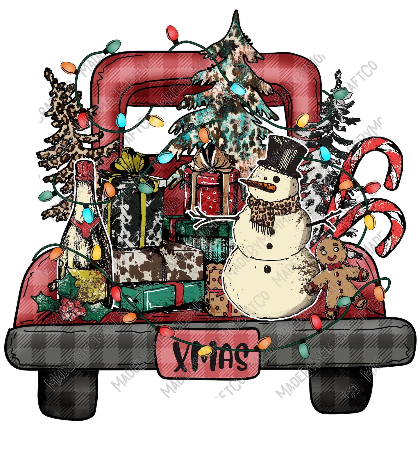 Christmas Snowman Vintage Truck -Cheat Clear Waterslide™ or White Cast Sticker