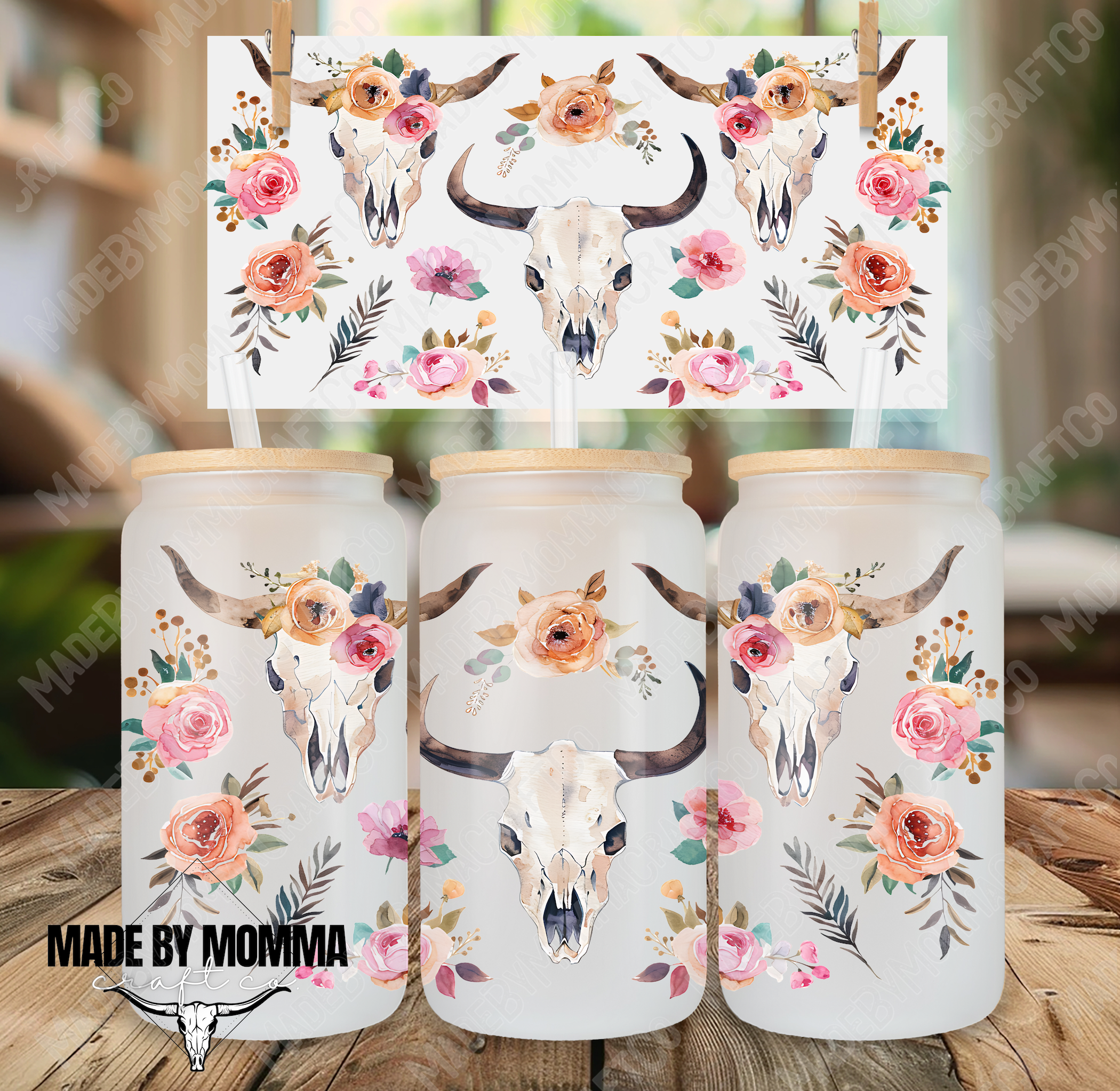 Boho Skulls 16oz UV DTF or Sublimation Wrap