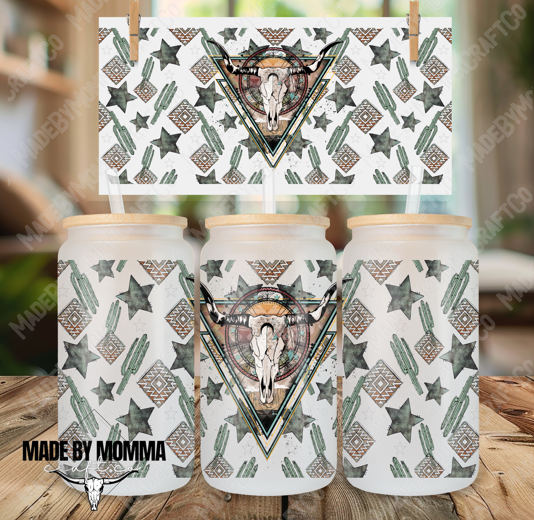 Country Western Boho Skull 16oz UV DTF or Sublimation Wrap