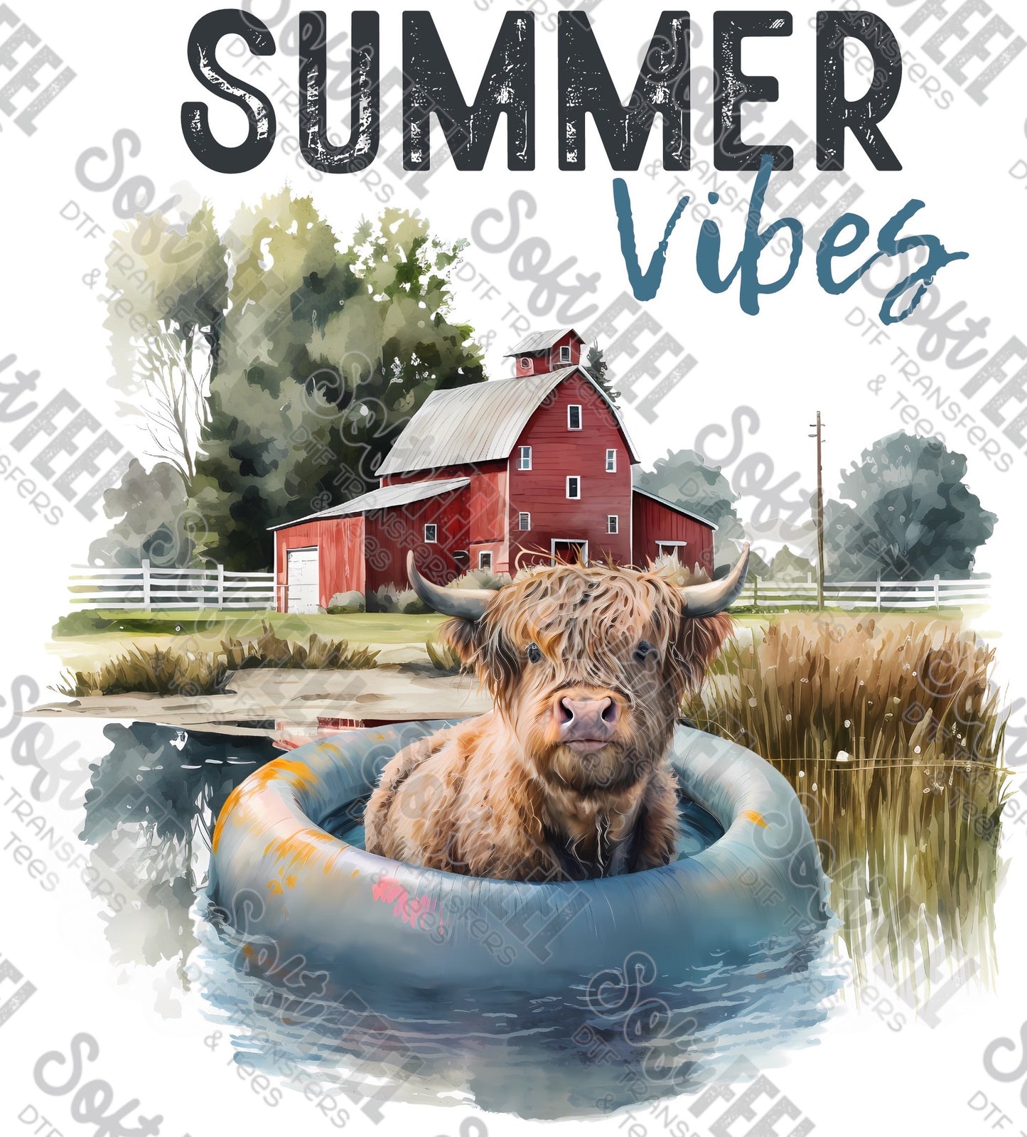 Summer Vibes Highland Cow - Western / Summer - Direct To Film Transfer / DTF - Heat Press Clothing Transfer