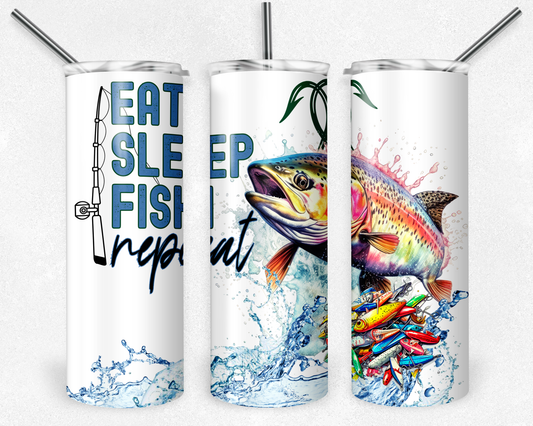 Eat Sleep Fish Repeat - Fishing - Sublimation or Waterslide Wrap - 20oz and 30oz