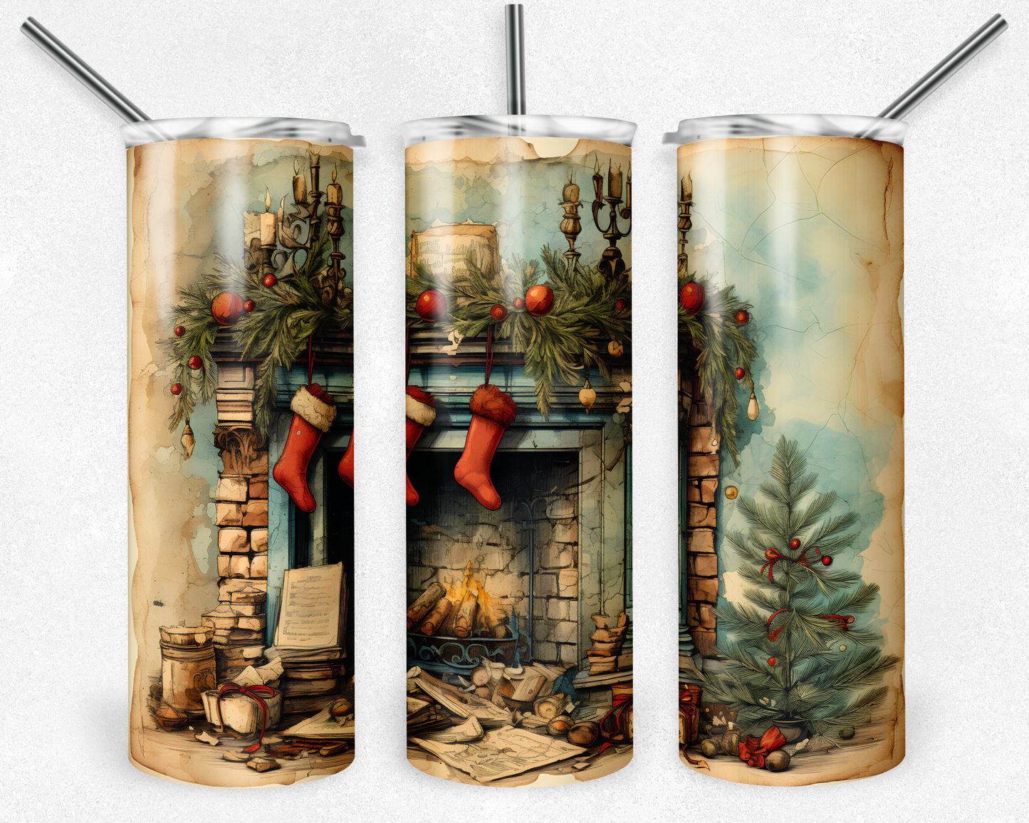 Christmas Fireplace - Sublimation or Waterslide Wrap - 20oz and 30oz