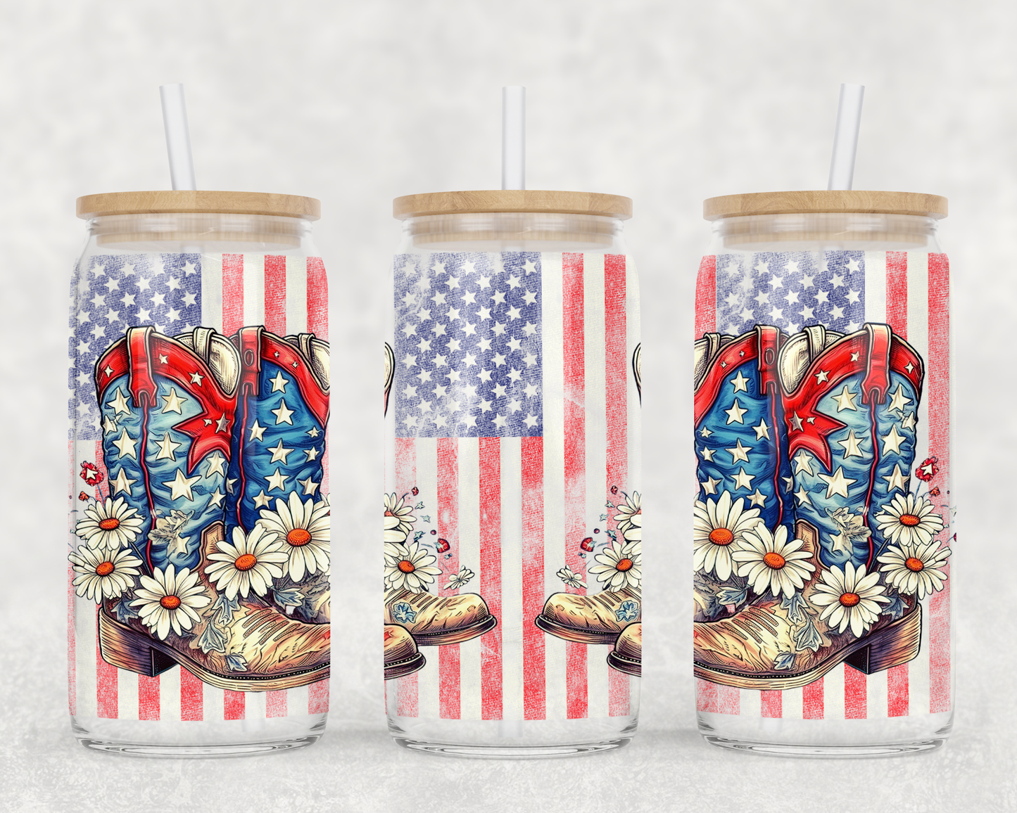 American Flag Boots Sublimation Libbey Can Wrap