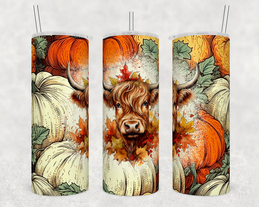 Fall Highland Cow - Sublimation or Waterslide Wrap - 20oz and 30oz