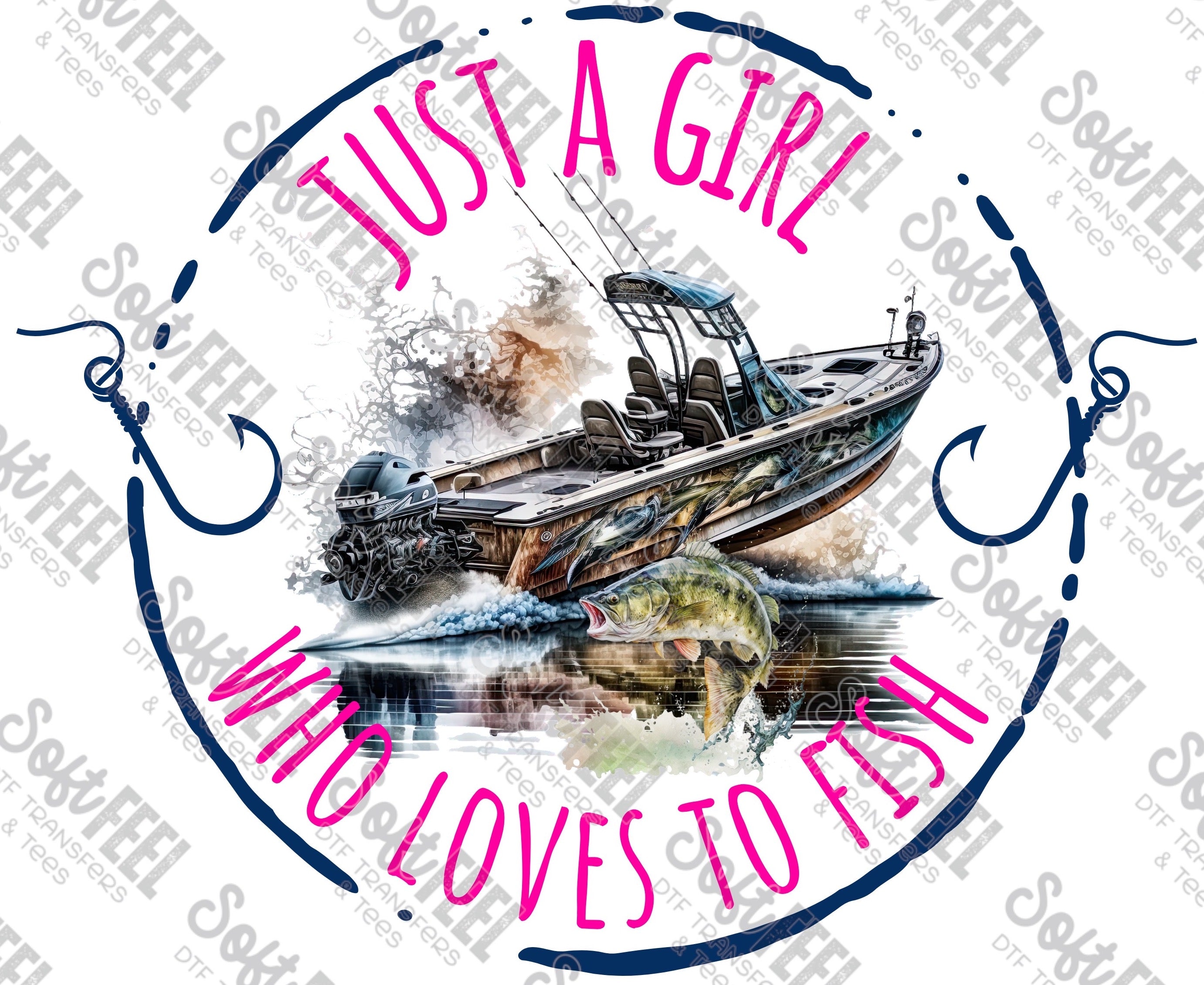 Just A Girl Who Loves To Fish - Women&#39;s / Fishing - Direct To Film Transfer / DTF - Heat Press Clothing Transfer