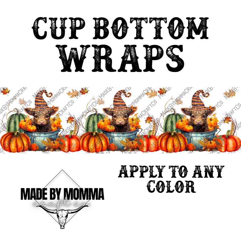 Pumpkin Highland Cow Cup Border Wrap || Cheat Clear Waterslide™ or Cheat Clear Sticker