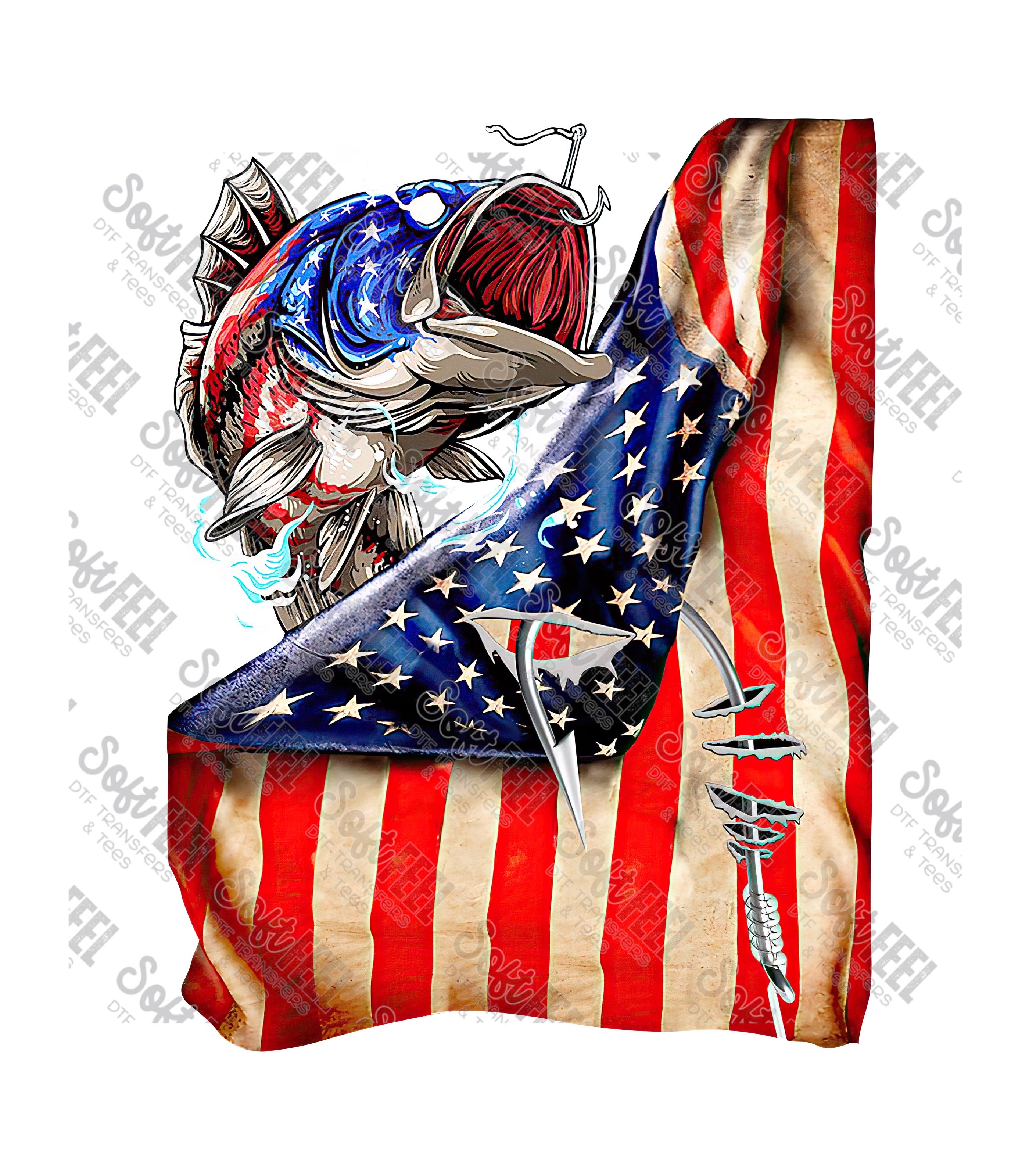 Bass American Flag - Men&#39;s - Direct To Film Transfer / DTF - Heat Press Clothing Transfer