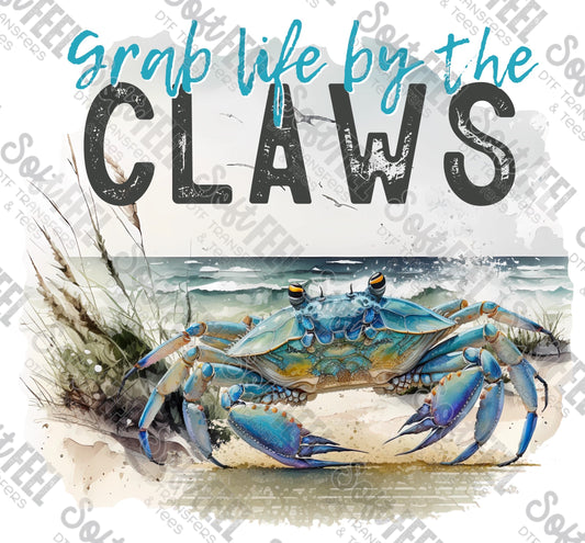 Grab Life By The Claws Blue Crab - Men's / Fishing - Direct To Film Transfer / DTF - Heat Press Clothing Transfer