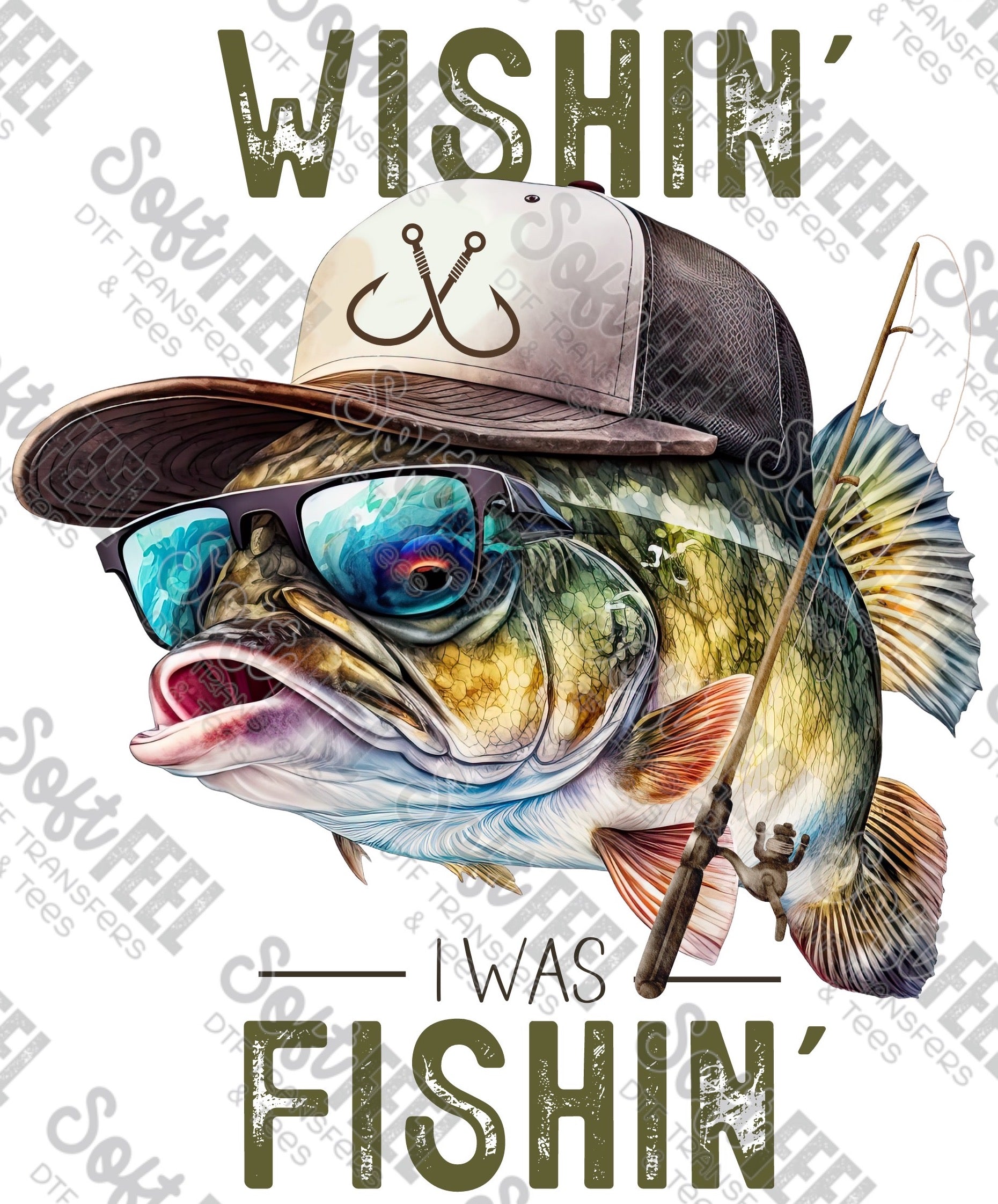 Wishin&#39; I Was Fishin&#39; - Men&#39;s / Fishing - Direct To Film Transfer / DTF - Heat Press Clothing Transfer