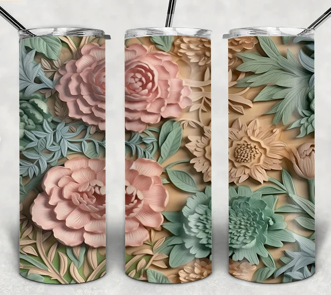 3D Berry Floral Sublimation or Waterslide Wrap - 20oz and 30oz