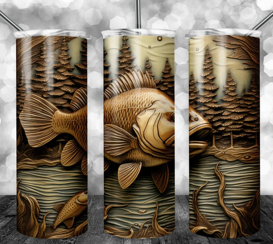 3D Engraved Leather Bass Fish Sublimation or Waterslide Wrap - 20oz and 30oz