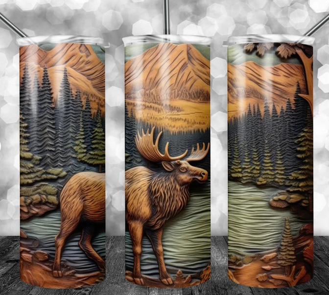 3D Engraved Leather Moose Sublimation or Waterslide Wrap - 20oz and 30oz