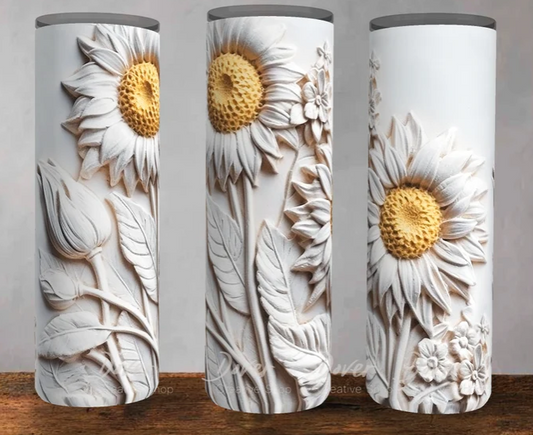 3D Floral Sunflower Sublimation or Waterslide Wrap - 20oz and 30oz