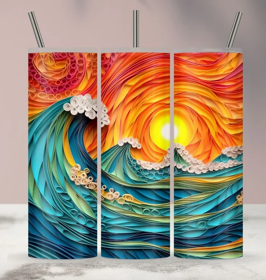 3D Ocean Sunset Landscape Sublimation or Waterslide Wrap - 20oz and 30oz