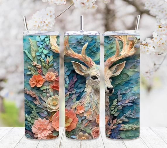 3D Pastel Deer Sublimation or Waterslide Wrap - 20oz and 30oz