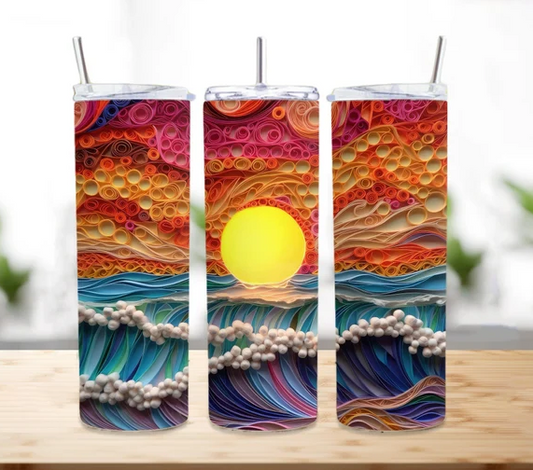 3D Quilling Beach Sunset Sublimation or Waterslide Wrap - 20oz and 30oz