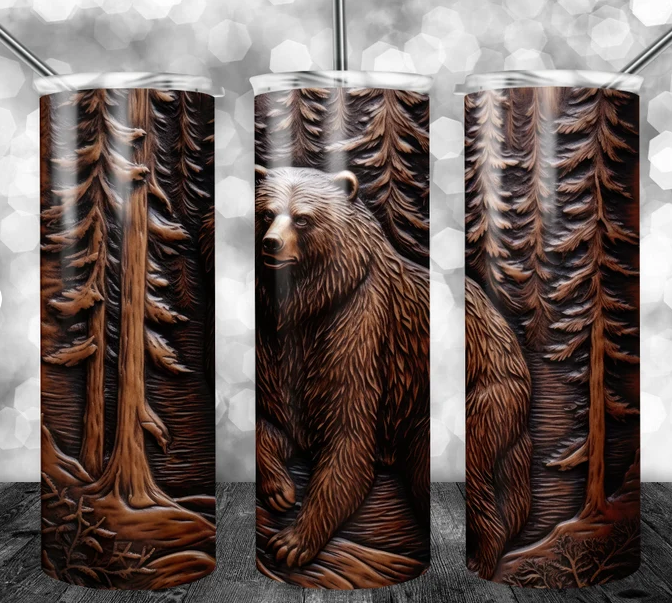 3D Tooled Leather Bear Sublimation or Waterslide Wrap - 20oz and 30oz