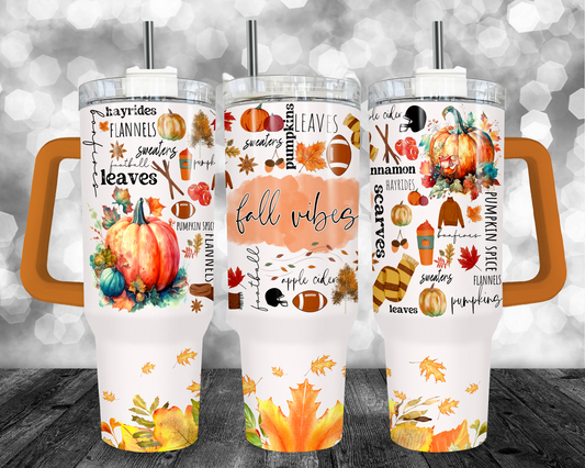 Fall Vibes - 40oz Handle Tumbler - Sublimation or Waterslide Wrap