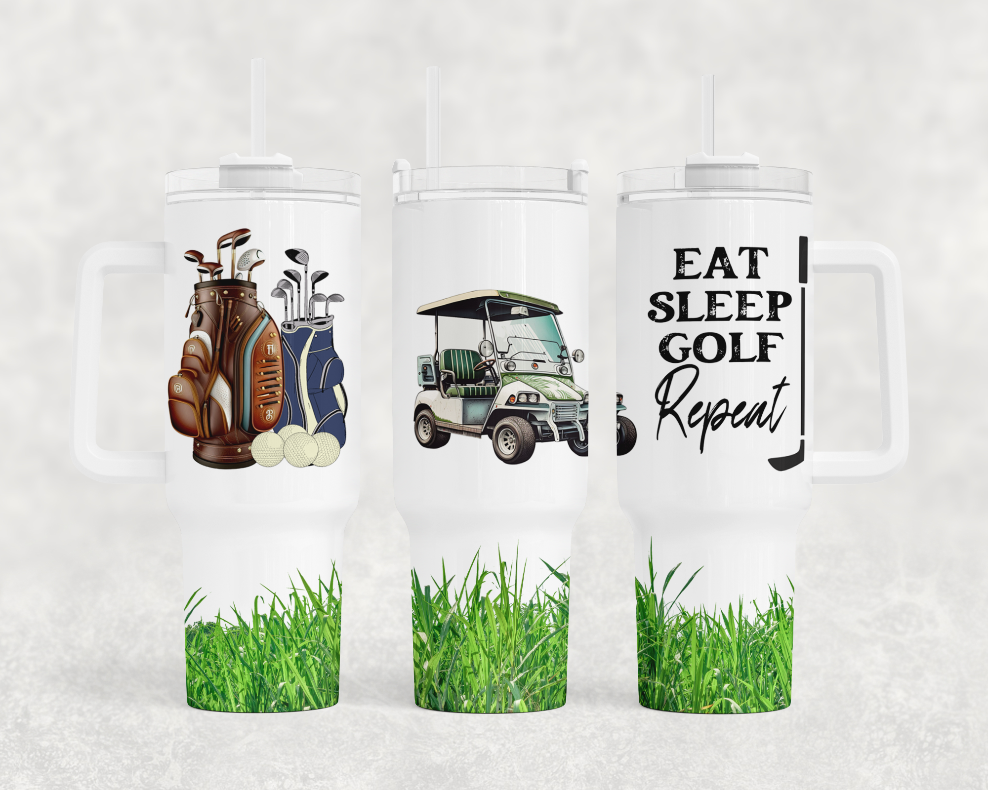 Eat Sleep Golf Repeat - 40oz Handle Tumbler - Sublimation or Waterslide Wrap