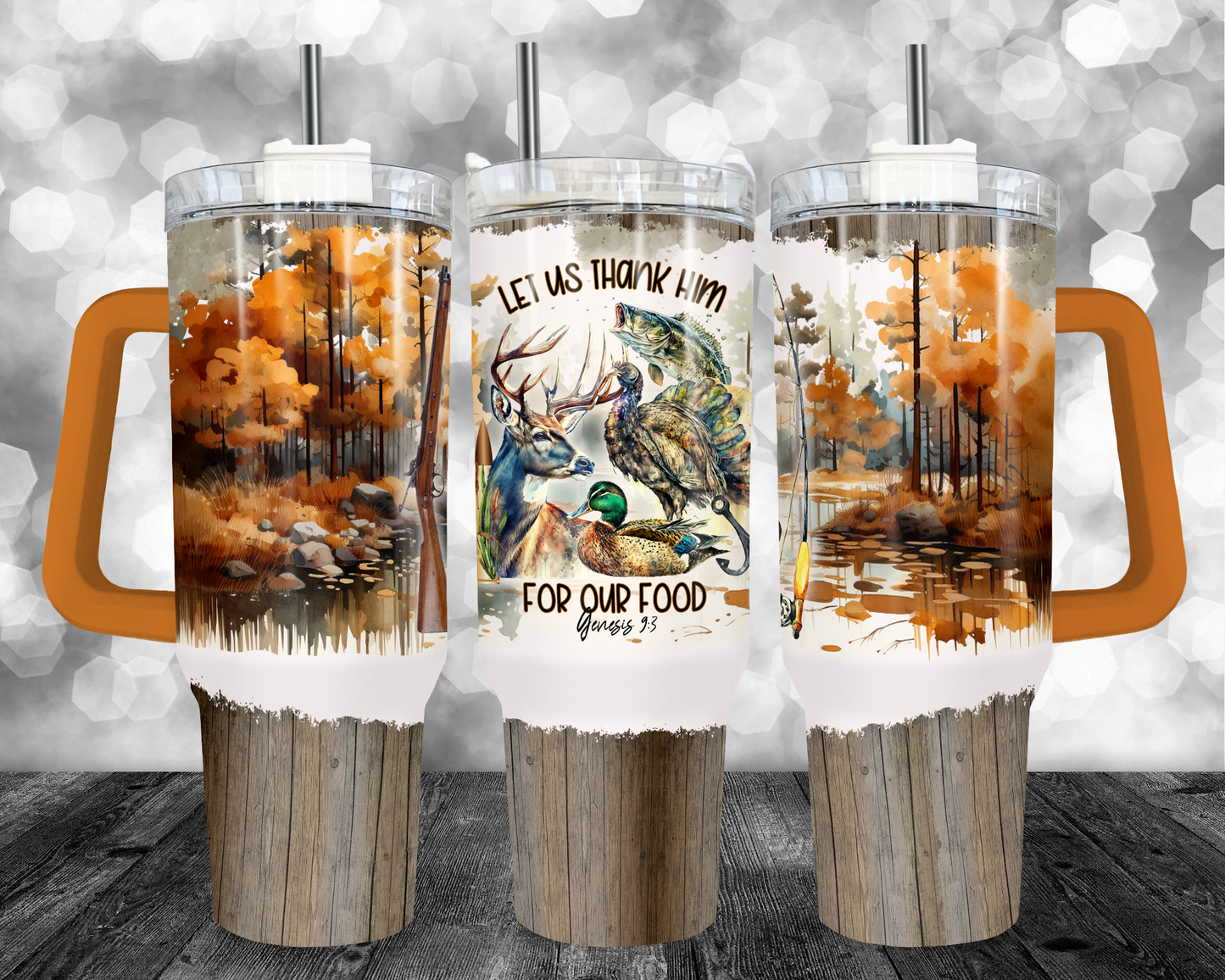 Thank Him For Our Food - 40oz Handle Tumbler - Sublimation or Waterslide Wrap