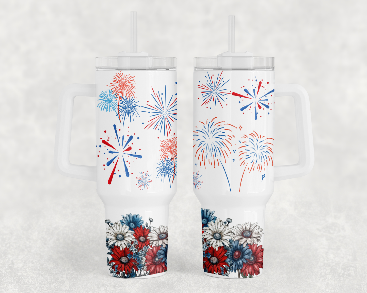 Fireworks Flowers 4th of July - 40oz Handle Tumbler - Sublimation or Waterslide Wrap