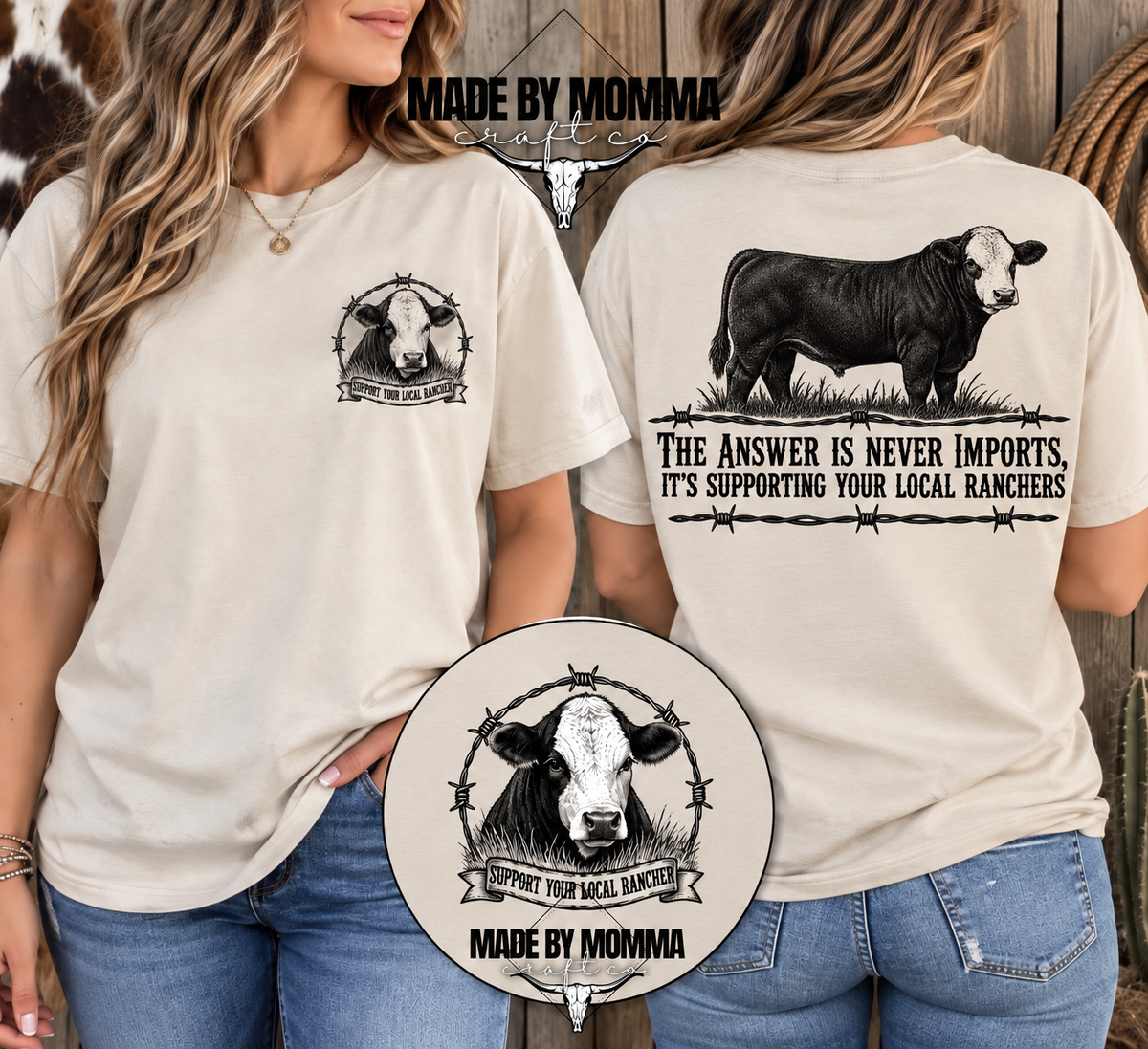 Never Imports Support Your Local Rancher - DTF Transfer - Direct To Film Ready To Press Transfer-Iron On Clothing Transfer