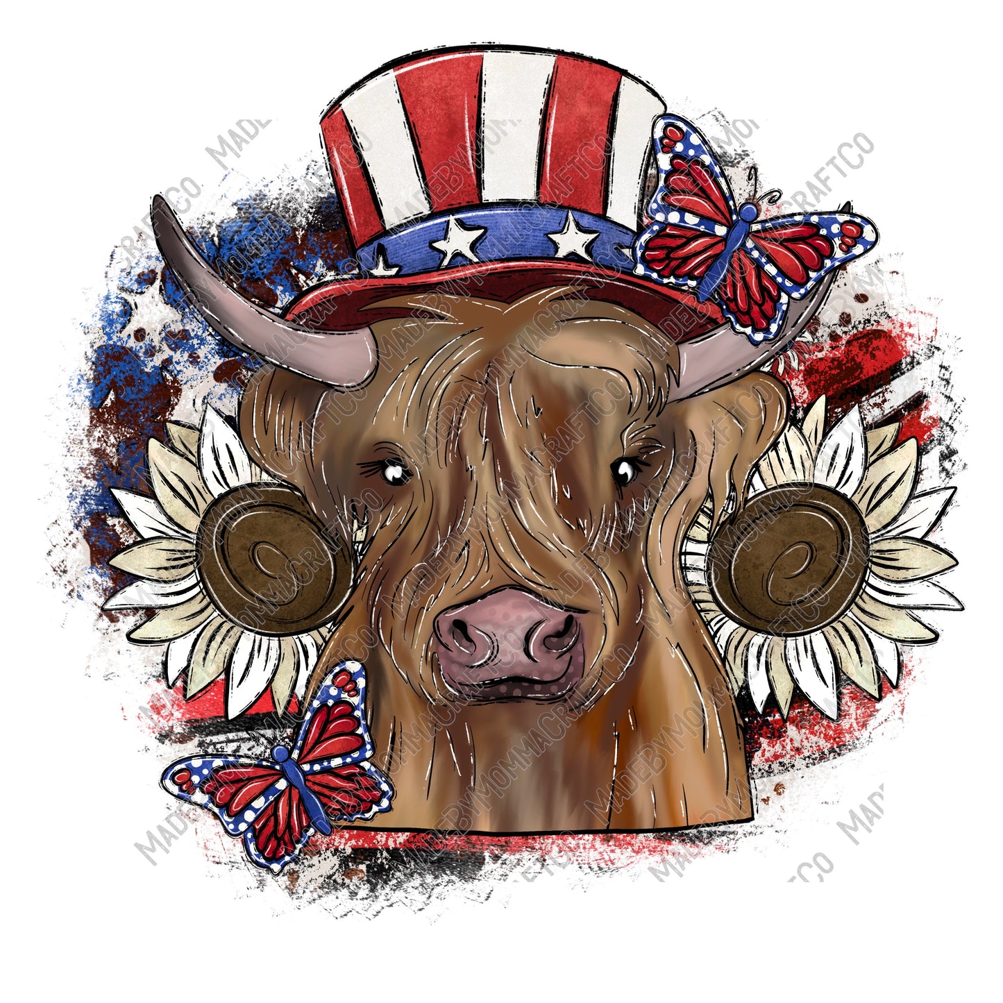 4th of July Cow - Cheat Clear Waterslide™ or White Cast Sticker