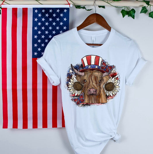 4th of July Highland Cow - Patriotic - Direct To Film Transfer / DTF - Heat Press Clothing Transfer