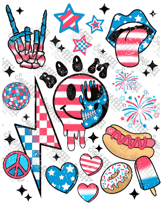 4th Of July Collage Grunge - Patriotic / Retro - Direct To Film Transfer / DTF - Heat Press Clothing Transfer